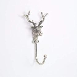 abodent.com Silver Stag Deer Antlers Animal Head Metal Coat Hook Hooks Wall Mounted Door Hook Hanger for Hat Coat Clothes Kitchen Bathroom Bedroom Office (Screws Included)