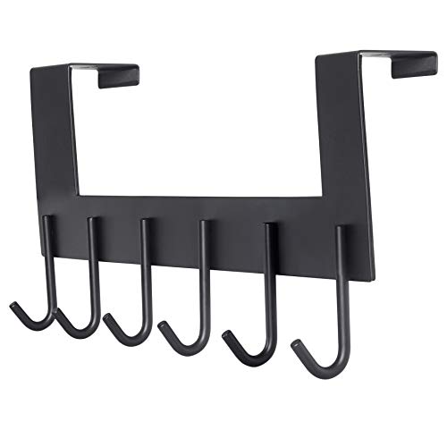 Door Hanger Hook- 6 Over Door Hooks, Over The Door Hook Hanger for Clothes Hat Coat, Bathroom Door Towel Hanger for Robes, Black