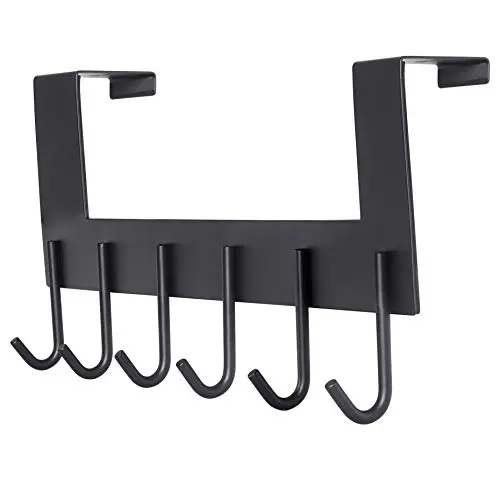 Door Hanger Hook- 6 Over Door Hooks, Over The Door Hook Hanger for Clothes Hat Coat, Bathroom Door Towel Hanger for Robes, Black Door Hanger Hook- 6 Over Door Hooks, Over The Door Hook Hanger for Clothes Hat Coat, Bathroom Door Towel Hanger for Robes, Black