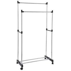 Pentaero 80X42X155Cm Stainless Steel Double Pole Adjustable Rolling Coat Rack, Garment Drying Rack, Floor-Standing Simple Clothes Pole, Indoor Clothes Hanger Bedroom Coat Rack (Black)