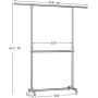 SONGMICS Double Rod Clothes Rack, Adjustable Garment Clothing Rack, Hanging Rail on Wheels, Gray ULLR401