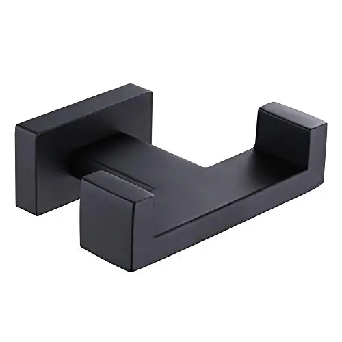 Double Bath Towel Hook, Suyar Stainless Steel Double Robe Hook, Bathroom Kitchen Towel Hanger, Hand Towel Holder for Wall, Matte Black