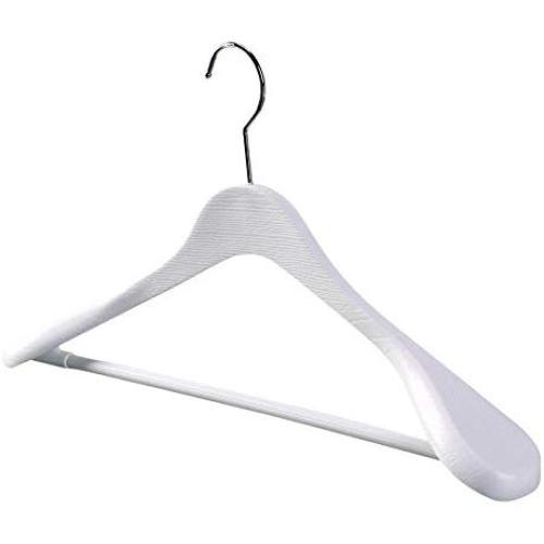 SAASNY Plastic Hangers,20 Extra Wide 45cm Heavy Duty White Plastic Jacket Clothes Garment Hangers with Non Slip Trouser Bar,Extra Smooth Finish,for Drying and Storage