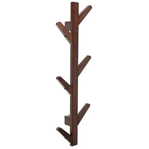 yazi Eco-Friendly Bamboo 6 Branches Wall Hanging Hooks Coat Rack Bag Clothes Hanger Vintage Brown