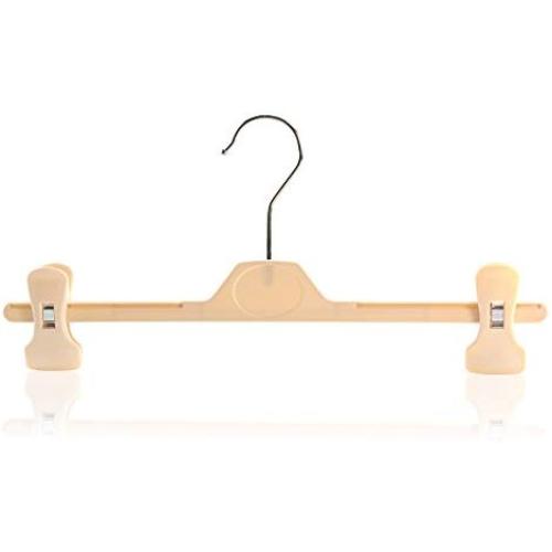 HANGERWORLD 25 Cream 13.4inch Plastic Coat Clothes Garment Pants Skirt Hangers with Adjustable Clips