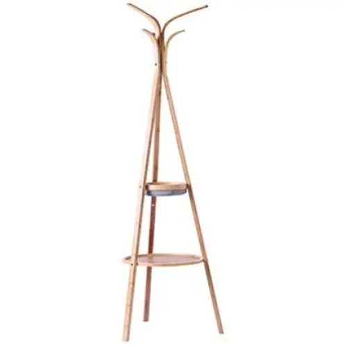 Y.H.Valuable Coat Racks Modern Simple Coat Rack Two-Layer Multi-Purpose Hanger Floor Bamboo Clothes Rack Assembly Mobile Creative Floor Hanger Entryway Furniture