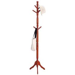 MEETA- Retro Design 9 Hooks Free Standing Sturdy Wood Entryway Coat Rack Hat Tree Hanger Hall with Tripod Base for Clothes, Scarves,Handbags (Color : Red)