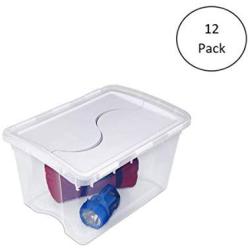 Sterilite 19148006 48 Quart Clear Hinged Lid Storage Boxes Tote with See Through Base (12 Pack)