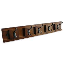 NIKKY HOME Wall Mounted Movable Coat Rack Hanger 5 Dual Hooks for Bags Clothes in Hallway Entryway Bedroom Bathroom, Dark Brown