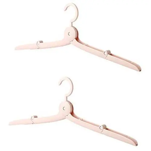 AKOAK 2 Pcs Travel Fold Hangers, Non-Slip Fold Shirts, Skirts, Baby Clothes Hangers (Pink)