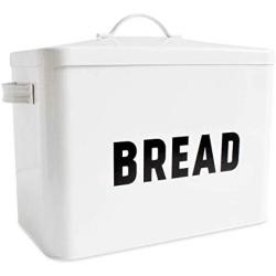 Metal Bread Boxes - Countertop Space-Saving, Extra Large, High Capacity Bread Storage Bin for your Kitchen - Holds 2+ Loaves - White with Bold BREAD Lettering