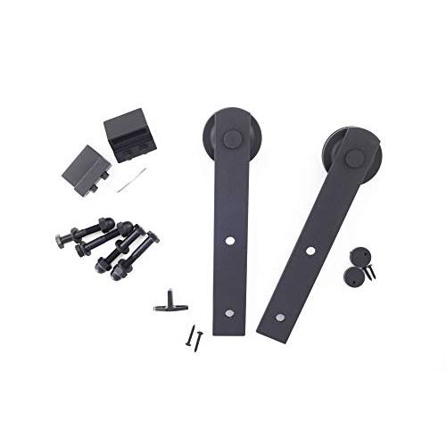 HOMACER Sliding Barn Door Hardware Steel Hanger Roller Set Straight Design 2PCS Black Carbon Steel