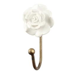 IndianShelf Handmade 1 Piece White Rose Flower Ceramic Artistic Rust Free Wall Hooks/Cloth Coats Hangers/Keys Holders