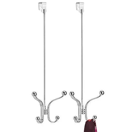 mDesign Metal Modern Long Easy Reach Over The Door Storage Organizer Rack - Hang Coats, Hoodies, Jackets, Hats, Scarves, Purses, Leashes, Towels, Robes, Clothing - 17" Tall, 4 Hooks - 2 Pack - Chrome mDesign Metal Modern Long Easy Reach Over The Door Storage Organizer Rack - Hang Coats, Hoodies, Jackets, Hats, Scarves, Purses, Leashes, Towels, Robes, Clothing - 17" Tall, 4 Hooks - 2 Pack - Chrome