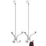 mDesign Metal Modern Long Easy Reach Over The Door Storage Organizer Rack - Hang Coats, Hoodies, Jackets, Hats, Scarves, Purses, Leashes, Towels, Robes, Clothing - 17" Tall, 4 Hooks - 2 Pack - Chrome