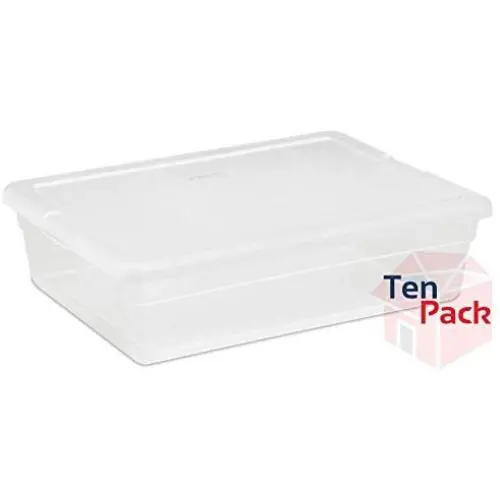 Sterilite 28-Quart Clear Storage Boxes with Cover See-through Base, 10-Pack Sterilite 28-Quart Clear Storage Boxes with Cover See-through Base, 10-Pack