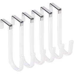 Woillion Over Door Hooks for Hanging Clothes, 6 Packs White Door Hanger Soft Rubber Surface Prevent Scratches, Door Hook for Bathroom, Living Room, Kitchen Hanging Towels, Clothes, Shoes Bag, Hats