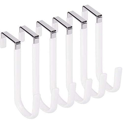 Woillion Over Door Hooks for Hanging Clothes, 6 Packs White Door Hanger Soft Rubber Surface Prevent Scratches, Door Hook for Bathroom, Living Room, Kitchen Hanging Towels, Clothes, Shoes Bag, Hats