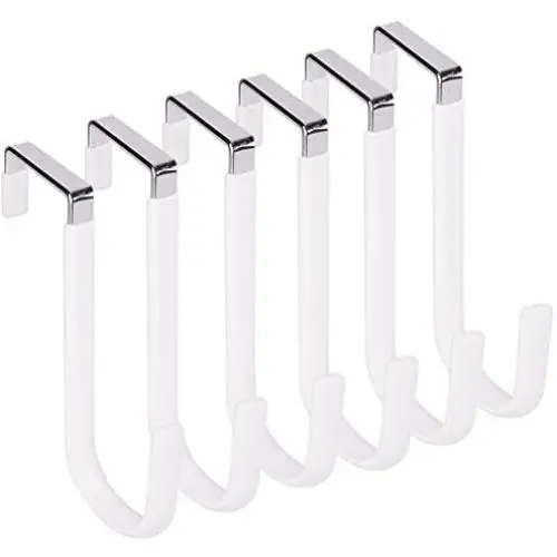 Woillion Over Door Hooks for Hanging Clothes, 6 Packs White Door Hanger Soft Rubber Surface Prevent Scratches, Door Hook for Bathroom, Living Room, Kitchen Hanging Towels, Clothes, Shoes Bag, Hats