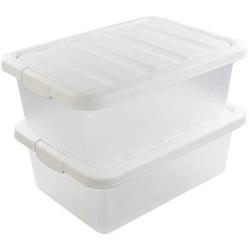 Wekiog Versatile Storage Organizer Plastic Bins with Lids, White 2 Packs, 14 Quart.