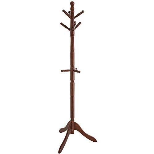 VASAGLE Coat Rack Free Standing, Wooden Hall Tree Coat Hat Tree Coat Hanger Holder Enterway with 10 Hooks for Coat, Hat, Clothes, Scarves, Handbags, Umbrella, Dark Walnut URCR03WN