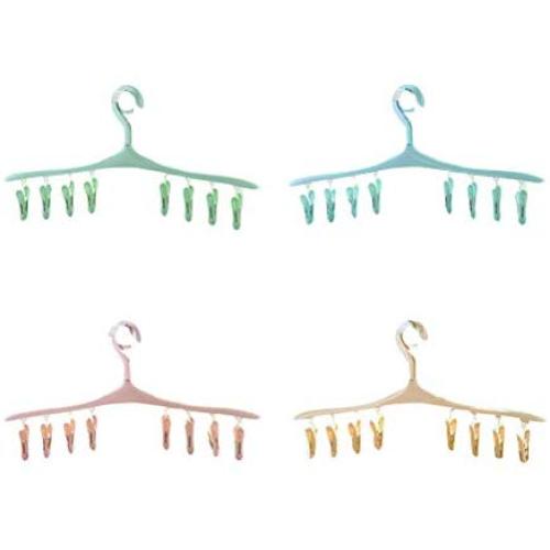 Cabilock Clothes Hanger 4pcs Creative 8 Clips Wind Buckle Multi-Purpose Hanger Plastic Clothes Drying Rack Socks Underwear Drying Rracks(Assorted Color)