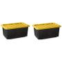 HOMZ Tough Durabilt Tote Box, 27 Gallon, Stackable, 2-Pack, 30.75" x 20.5" x 14.375", Black and Yellow, 2 Piece