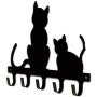 Cxjff Black Metal Wall-Mounted Coat Hooks Key Holder, Clothes Coat Hat Decorative Wall Hooks Robe Hanger, Cat Design 5-Hooks Rack (Size : 32 ×24 cm)