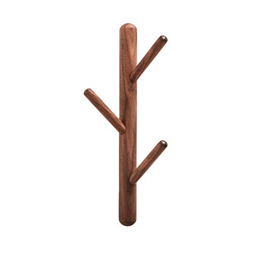 YOYAI Wood Coat Rack Hooks Wall Mounted Wood Wall Hooks Hat Rack Towel Hanger Detachable Modern Design Handcraft Tree Branch Heavy Duty Peg Rack(Black Walnut 3 Hooks)