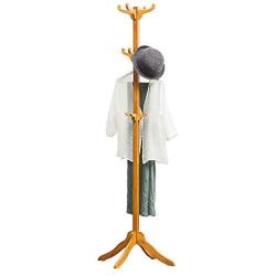 KTOL Modern Bamboo Coat Hall Tree Free Standing, Stable Coat Rack 12 Hooks Floor Clothes Storage Shelves Coat hat Holder for Entryway Hat Hanger-Wood Color 70.9in