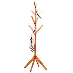 Neasyth Solid Wood Coat Rack Simple Entryway Standing Hall Tree Tetrapod Base for Hat Jacket Coat Hanger Rack in Living Room Bedroom (Teak Color)