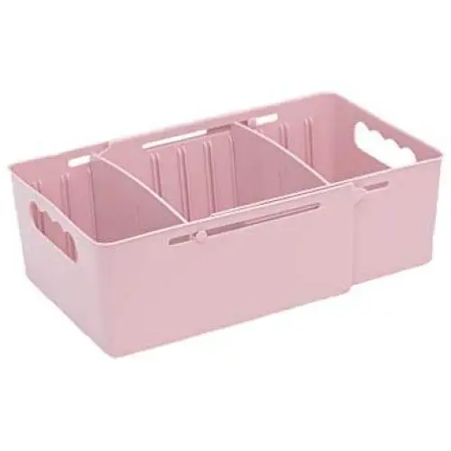 Heaci Adjustable Storage Bin Plastic Drawer Divider Bathroom Kitchen Organizer Expandable Desk Closet, Pink, 3 Section