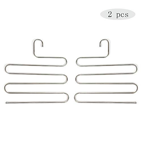 HJYPYJ Magic Hanger,Type s Multi-Layer Storage Magical Hangers,Stainless Steel Multifunction Trouser Hangers,Space-Saving Organizer Hangers, Not Easily Deformed/Silver / 2 pcs