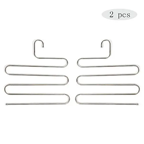 HJYPYJ Magic Hanger,Type s Multi-Layer Storage Magical Hangers,Stainless Steel Multifunction Trouser Hangers,Space-Saving Organizer Hangers, Not Easily Deformed/Silver / 2 pcs