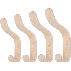 Plywood Wall Hooks Set of 4 Wood Coat Hooks Hanging Clothes Hats Robes Towels (Unfinished)