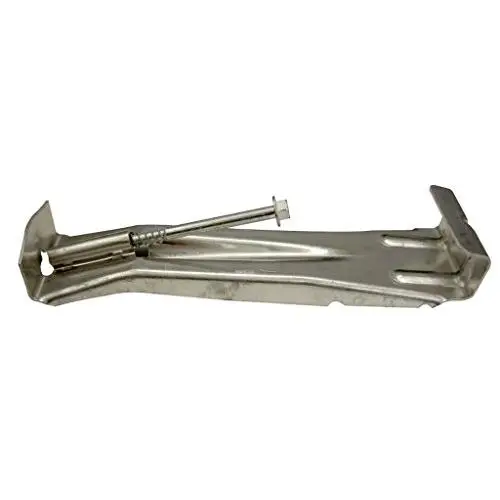 Speed Screw (100) 5" Hanger No Clip for K-Style Gutters. With pre-inserted #12-3 self-drilling screw. Made with heavy 0.050" Aluminum. Speed Screw (100) 5" Hanger No Clip for K-Style Gutters. With pre-inserted #12-3 self-drilling screw. Made with heavy 0.050" Aluminum.