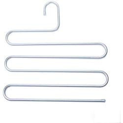 ZUEN 3 Pack Multi-Layer S-Style Trouser Hanger, Non Slip Pants Stainless Steel S-Shape 5 Layer Clothes Hangers Cascading for Space Saving Storage