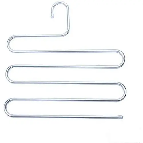 ZUEN 3 Pack Multi-Layer S-Style Trouser Hanger, Non Slip Pants Stainless Steel S-Shape 5 Layer Clothes Hangers Cascading for Space Saving Storage