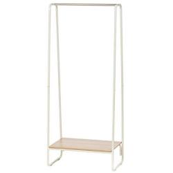 IRIS Metal Garment Rack with Wood Shelf, White and Light Brown