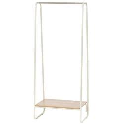 IRIS Metal Garment Rack with Wood Shelf, White and Light Brown