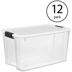 STERILITE 70 Quart/66 Liter Ultra Latch Box, Clear with a White Lid and Black Latches,