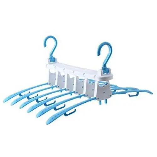 EvaroFly Multipurpose Portable Folding Hanger, Anti-skidding No Trace Storage Clothes Hanger, Save Space -Blue-a 3 Pcs