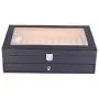 Pen Display Boxes 24 Piece Black Leather Flannel Pen Organizer Box,Glass Pen Display Case Storage Boxes with Lid,Top Glass Window Two Level Display Case with Drawer Pen Collection Display Case (Black)