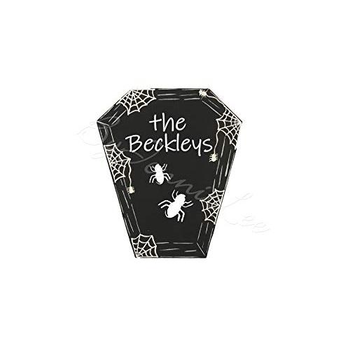 Halloween Coffin Wood Door Hanger, Halloween Wood Wreath Sign, Halloween Spider Door Decor, Family Name Gift