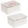 mDesign Stackable Bathroom Vanity Countertop Storage Cosmetic Organizer Boxes with Hinged Lid for Makeup, Beauty, Hair, Nail Supplies - 2 Pack - Cream/Clear