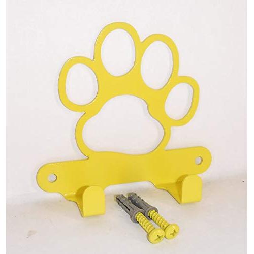 Dog Leash Hook Hanger. Dog Paw. Bright Yellow Color. Made in USA. Solid Steel. Screws Included.