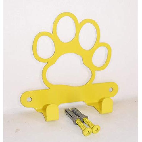 Dog Leash Hook Hanger. Dog Paw. Bright Yellow Color. Made in USA. Solid Steel. Screws Included.