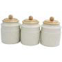 Ravenna Classic Stoneware 3-Piece Filigree Canister Set - Set of 3, Red with Wood Lid