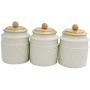 Ravenna Classic Stoneware 3-Piece Filigree Canister Set - Set of 3, Red with Wood Lid