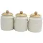 Ravenna Classic Stoneware 3-Piece Filigree Canister Set - Set of 3, Red with Wood Lid Ravenna Classic Stoneware 3-Piece Filigree Canister Set - Set of 3, Red with Wood Lid